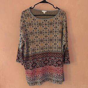 J. Jill Multi-Pattern Scoop Neck Tunic in Grey, Pink & Burgundy
